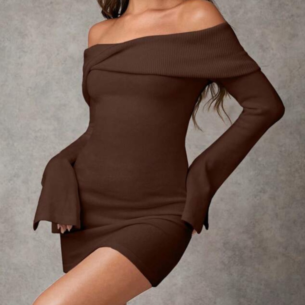 Brown Off-Shoulder Dress